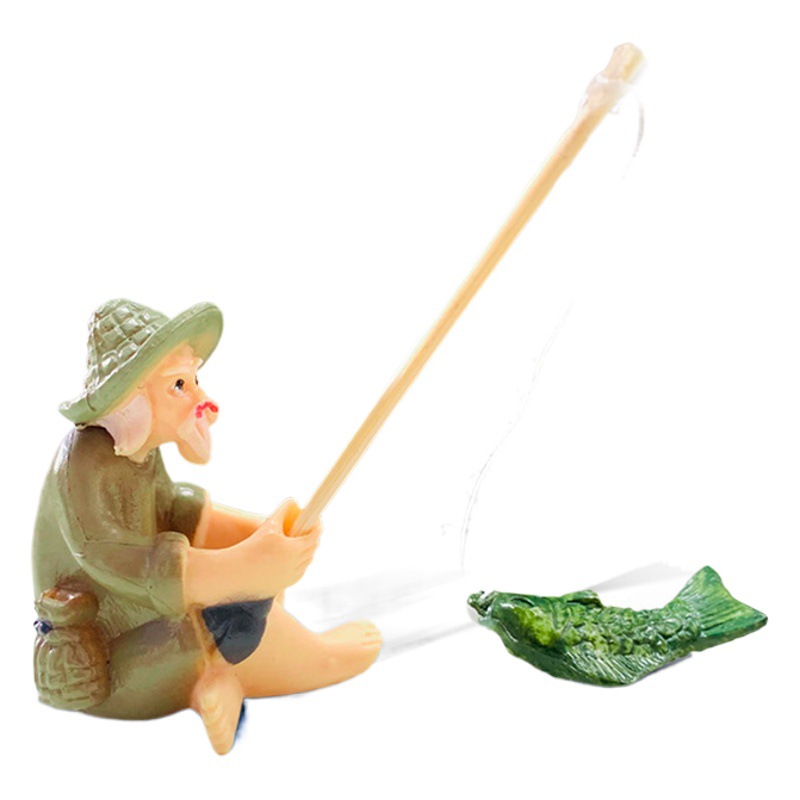 Paisajismo de rocallas para acuarios, anciano pescador, pato, método antiguo de cultivo de peces, decoración para acuarios, adorno de agua corriente, paisajismo para acuarios pequeños.