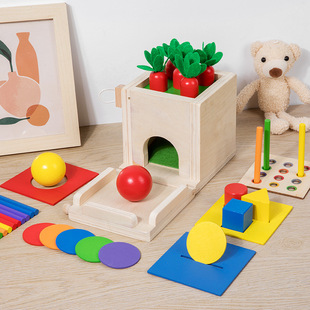 Children's Montessori four-in-one shape matching coin box stick pulling radish fishing building blocks game wooden toys