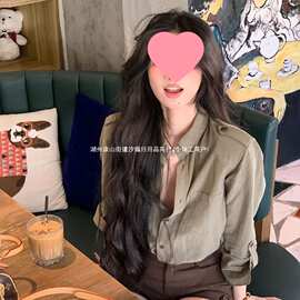 秋季韩系复古风宽松单排扣长袖衬衫女2026新款设计感翻领工装衬衣