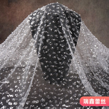 RL261蕾丝面料源头厂家婚纱礼服装面料网纱白色钉珠蕾丝布料布匹