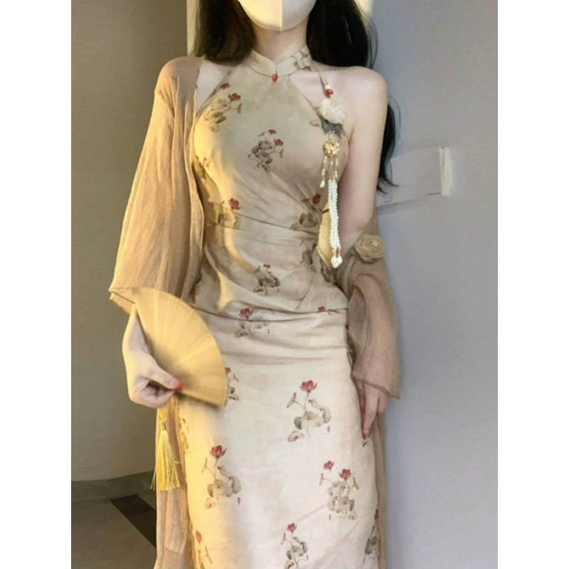 Улучшенный Cheongsam в китайском стиле в стиле императрицы, молодое сексуальное ретро-новое китайское платье, весенний наряд, полный комплект