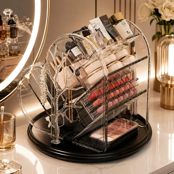 Rotating cosmetic storage box, light luxury and high-end feel, desktop organizer for lipstick and skincare products