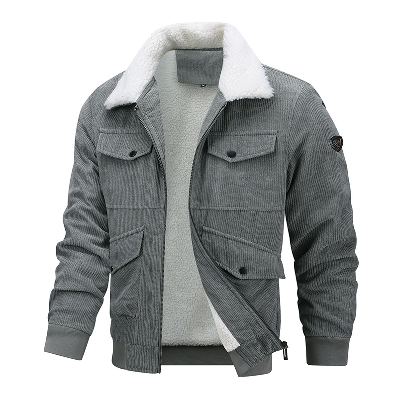 Capa de algodón M - 8X para hombres otoño y invierno 2025 nuevo tipo de tela de terciopelo grueso de algodón de mediana edad papá con chaqueta caliente de cachemira de cordero