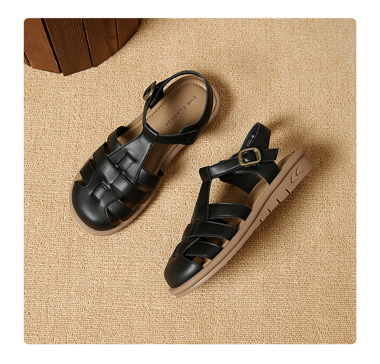 Dép sandal xỏ ngón nữ đế bệt phong cách La Mã — AF206F màu đen chi tiết 20