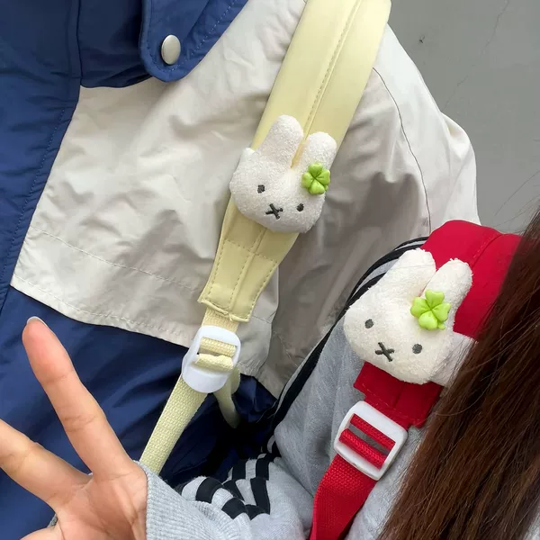 Super cute four-leaf clover bunny plush toy, backpack charm with magic tape strap, unique and stylish accessory