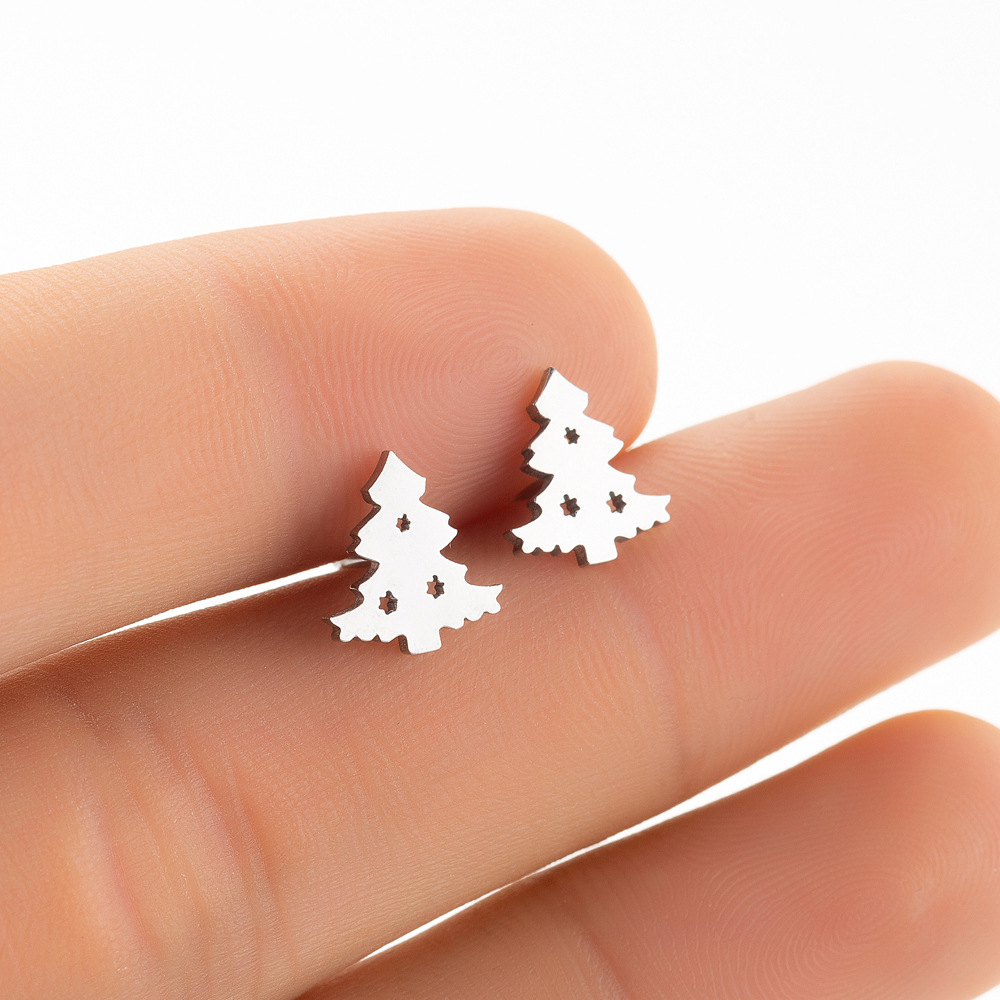 18K Gold, Real Gold Plated Plating Material Ear Studs Classification PVD Coated 18K Gold Real Gold Plated Christmas Tree 304 Stainless Steel Fashion Waterproof Non Tarnish Ear Studs
