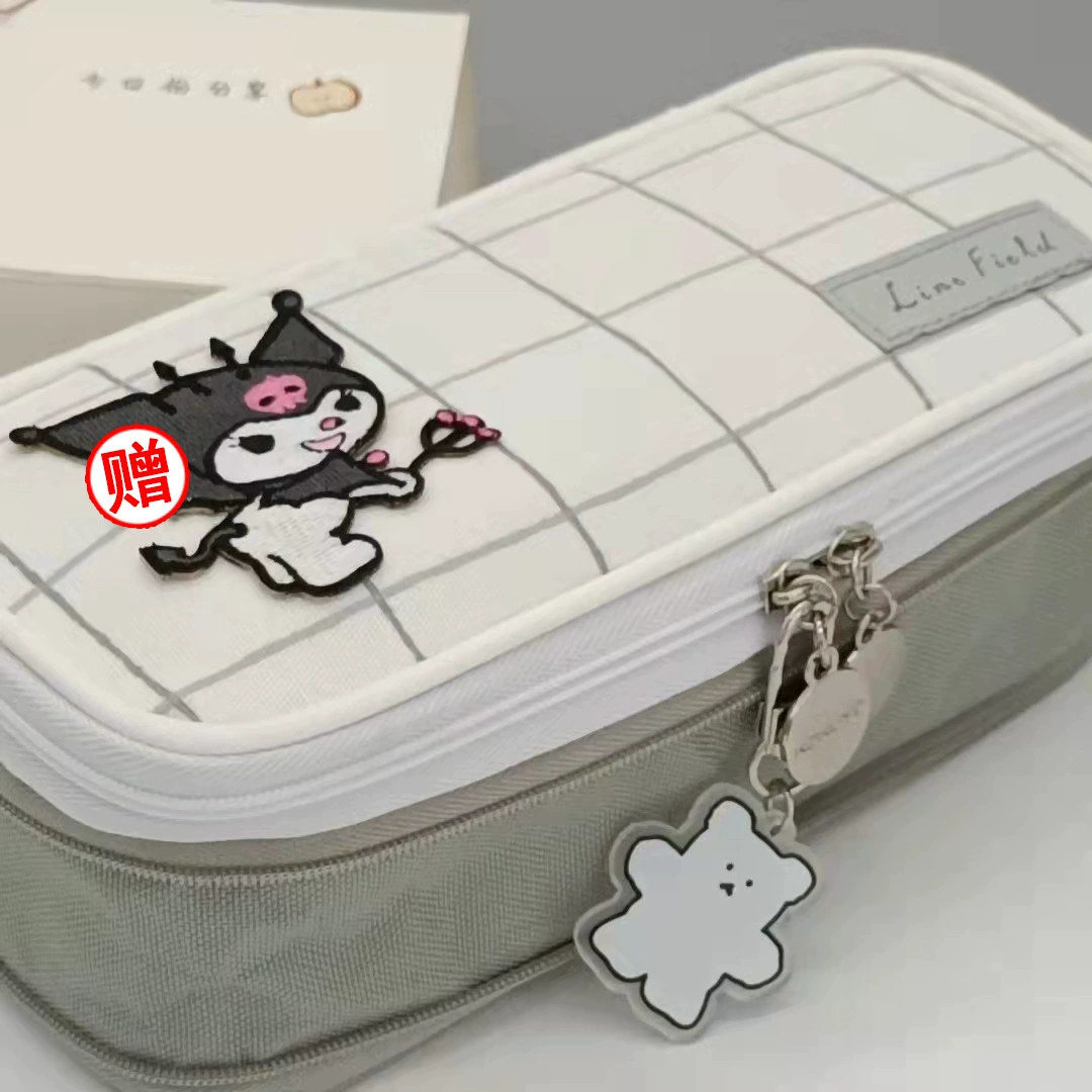 Double-Layer Pencil Case, Japanese Style, Large Capacity Zipper Pouch, Multi-Compartment for Elementary Students