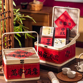 2025月饼竹篮礼盒批发高级感高档木质中秋8粒装包装盒礼品空盒子