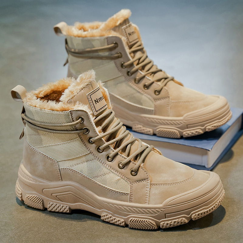 Zapatos de hombre de invierno de terciopelo, botas Martin de alta altura, zapatos de calentamiento antideslizantes para hombres con terciopelo de suela gruesa, zapatos de montaña antideslizantes