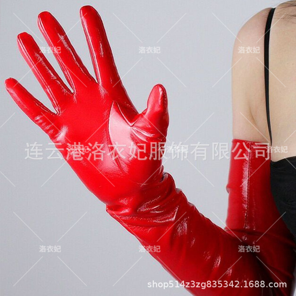 Luo Yifei alta elástico brillante guantes de cuero europeo y americano punk hip hop pu guantes sexy Lencería fabricante 6825