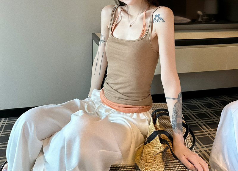 Contrast Color Halterneck Camisole Women's Summer Korean Style Slim Waist Backless Top
