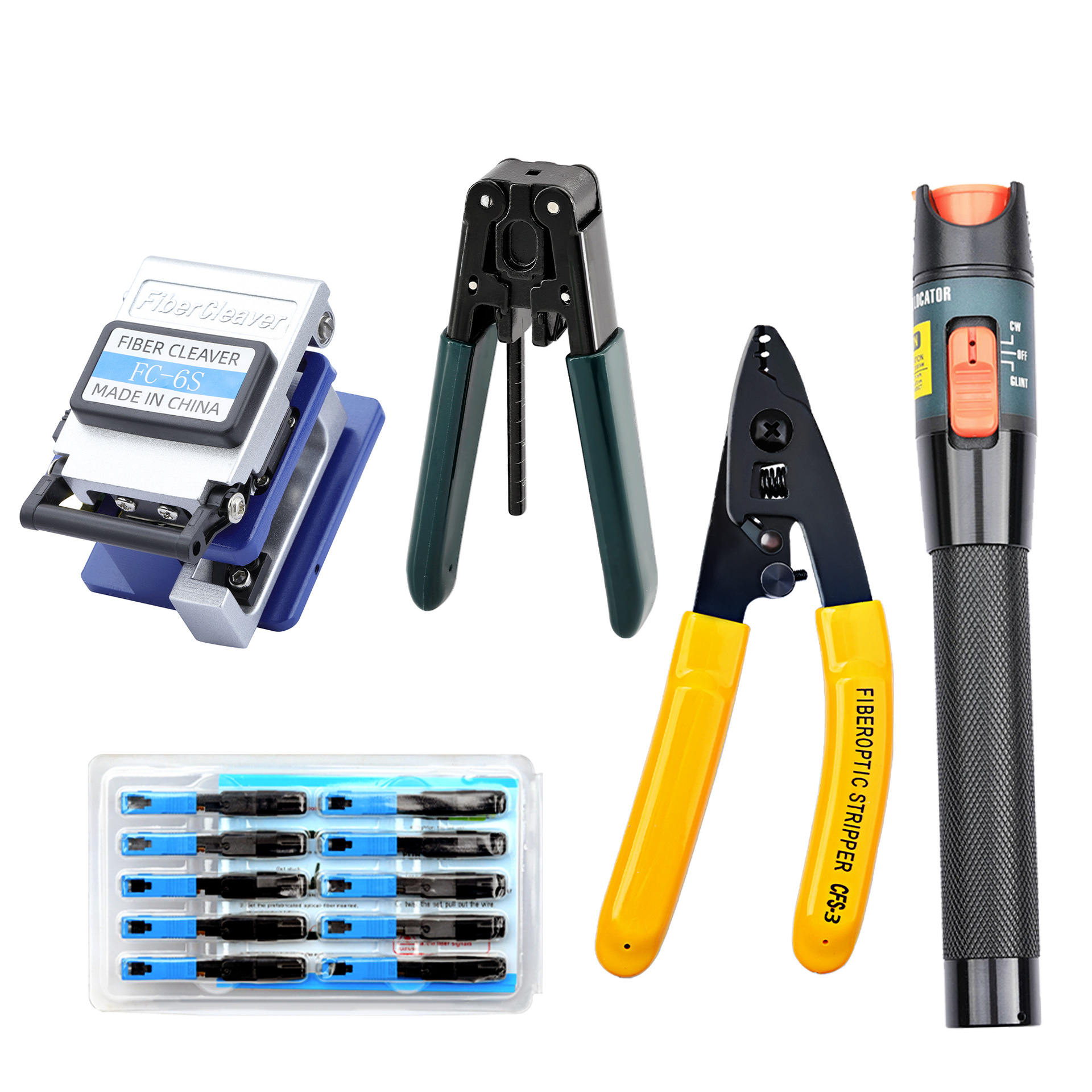 Cutting knife + stripping device + three-port wire stripper +10mW red light pen +10 cold connectors