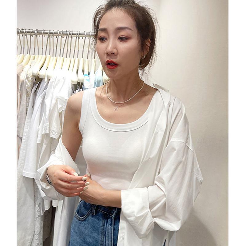 U-Neck Chic Pure Camisole Vest Women's Outer Wear Summer New Slim-Fit All-Match Sexy Sleeveless T-Shirt Low Collar Top Trendy