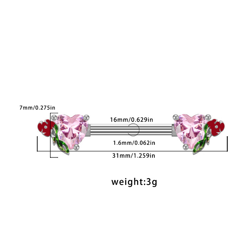 Gebai European And American Cross-border Series Set: Heart-shaped Pink Zircon Breast Ring, Niche Aesthetic Piercing_voghion.com