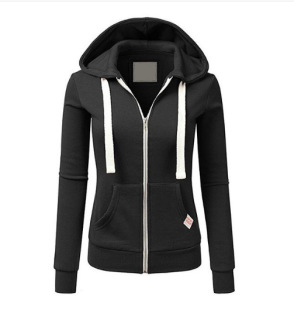 Cross-border Amazon new women's sports cardigan solid color zipper hooded sweater jacket manufacturers in stock