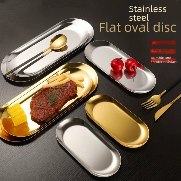 Scandinavian Ins Style Plate Tableware Home Jewelry Metal High-Value Dessert Plate Decorative Oval Stainless Steel Tray