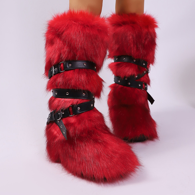 European and American Cross-Border Imitation Fox Fur High Boots Women's Winter Plush Boots Long Furry Sexy Y2K
