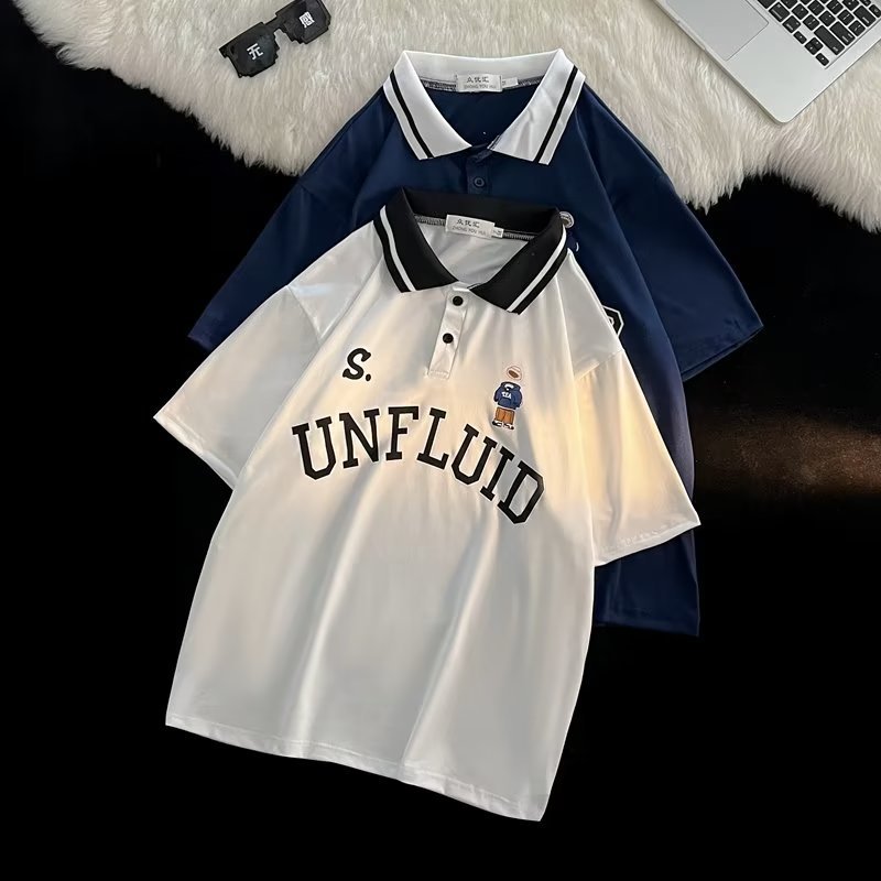 Camisa de polo americano camisa de verano de manga corta para hombre Ropa de moda japonesa de moda retro de alta calle suelta marca de moda superior