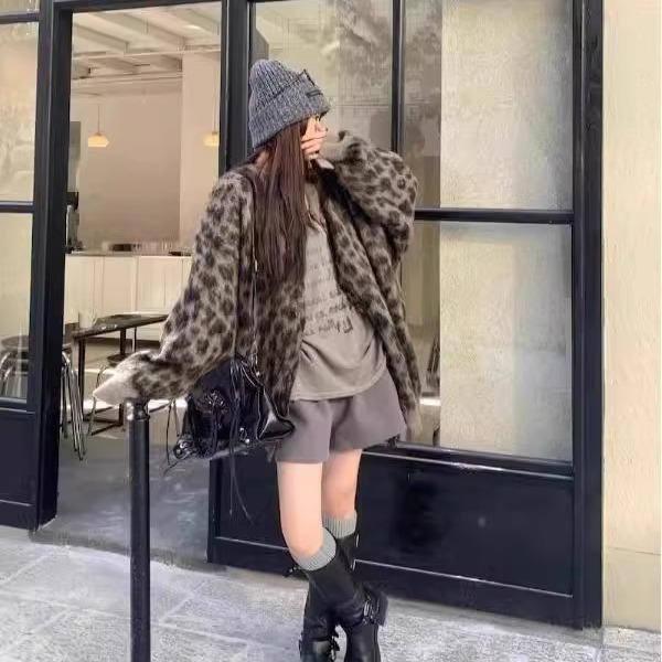 美拉德豹纹毛衣开衫女秋冬2025新款加厚中长款慵懒风针织衫外套女|undefined