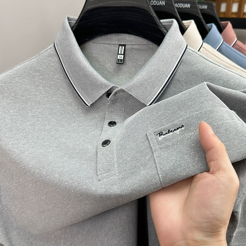 New Summer Short-Sleeve T-Shirt for Men, Casual Polo Shirt with Pocket Embroidery, Breathable Loose Half-Sleeve Top