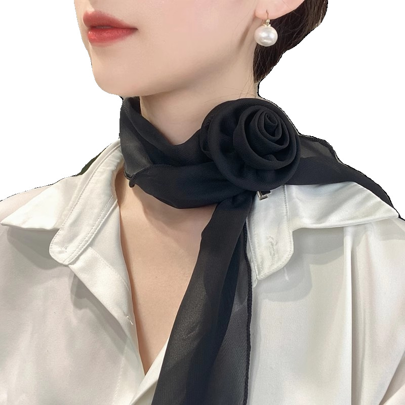 Elegant Solid Colour Rose Flower Silk Scarf For Women Versatile_voghion.com