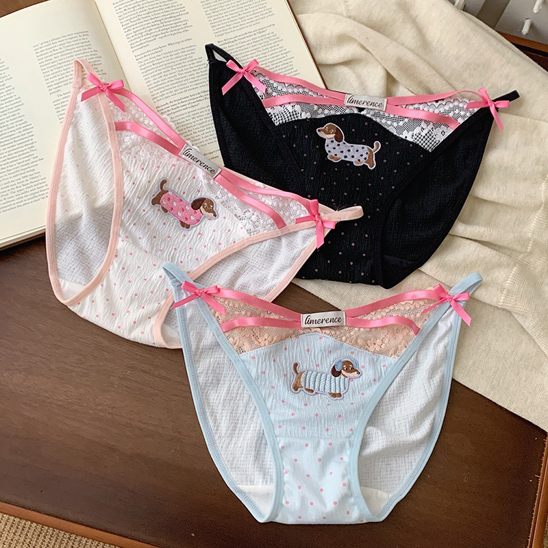 One-Piece Cartoon-Style Cute Cotton Panties for Girls, Antibacterial Cotton Crotch, Winter Low-Waist Briefs for Women