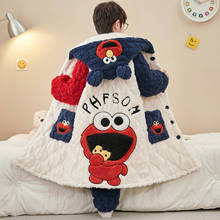 男孩珊瑚绒中长款三层夹棉加厚睡衣男童2025冬季儿童可爱家居服