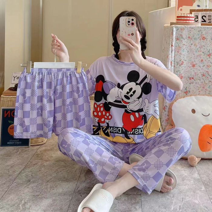 新型外国貿易パジャマ女性半袖半ズボンセット家庭服3セット130グラムは梱包のみをサポートしています|undefined