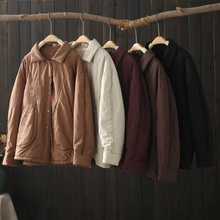 2025冬季新款 蕾丝花边拼接 翻领女士按扣棉衣棉服批发