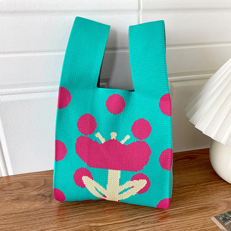 Bolsa de las mujeres de estilo coreano diseño de nicho lindo bolso de mano de punto de dibujos animados calle estudiante gran capacidad bolsa de las axilas