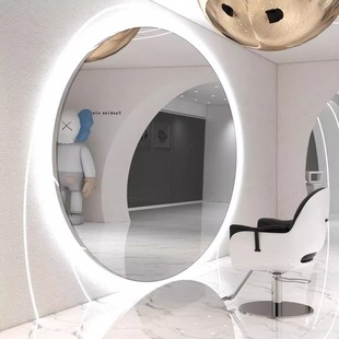 Internet Celebrous Barber Shop HD Large Round Mirror Oversized Round Mirror Aluminum Alloy Frame Round Hair Salon Special Hot Dying Mirror