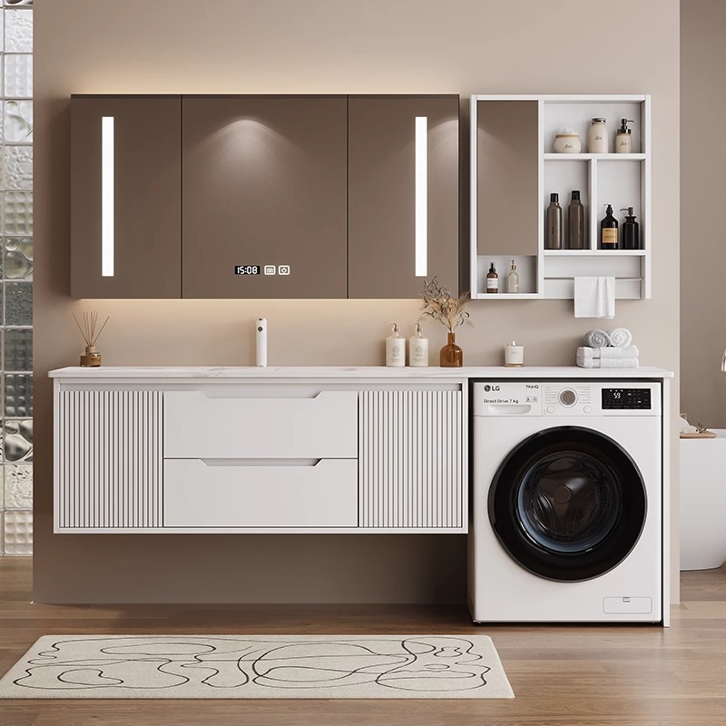 Modern Style Slate Hot-Bent Integrated Basin Bathroom Cabinet Washing Machine Cabinet Combination Wash Basin