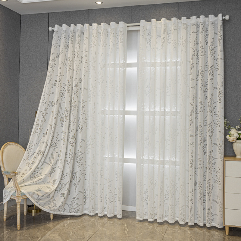 American-style Pastoral Jacquard Hollow Window Screen Transparent White Joker Living Room Bedroom Dining Room Finished Amazon
