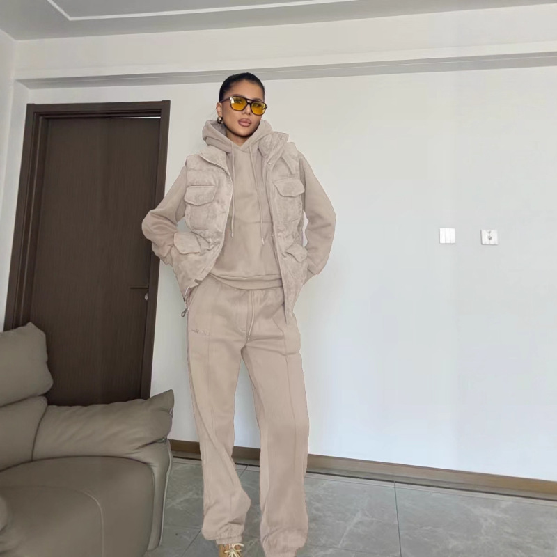 潮牌25ss秋冬新款三件套棉服马甲+卫衣加绒加厚搭配马甲三件套|undefined
