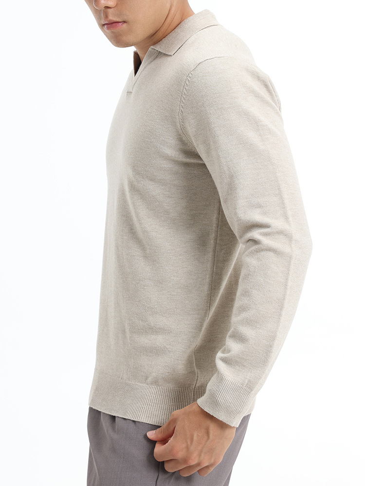 Lujo ligero viejo estilo gaviota cuello polo negro de manga larga hombre casual versátil delgado fondo camiseta lana