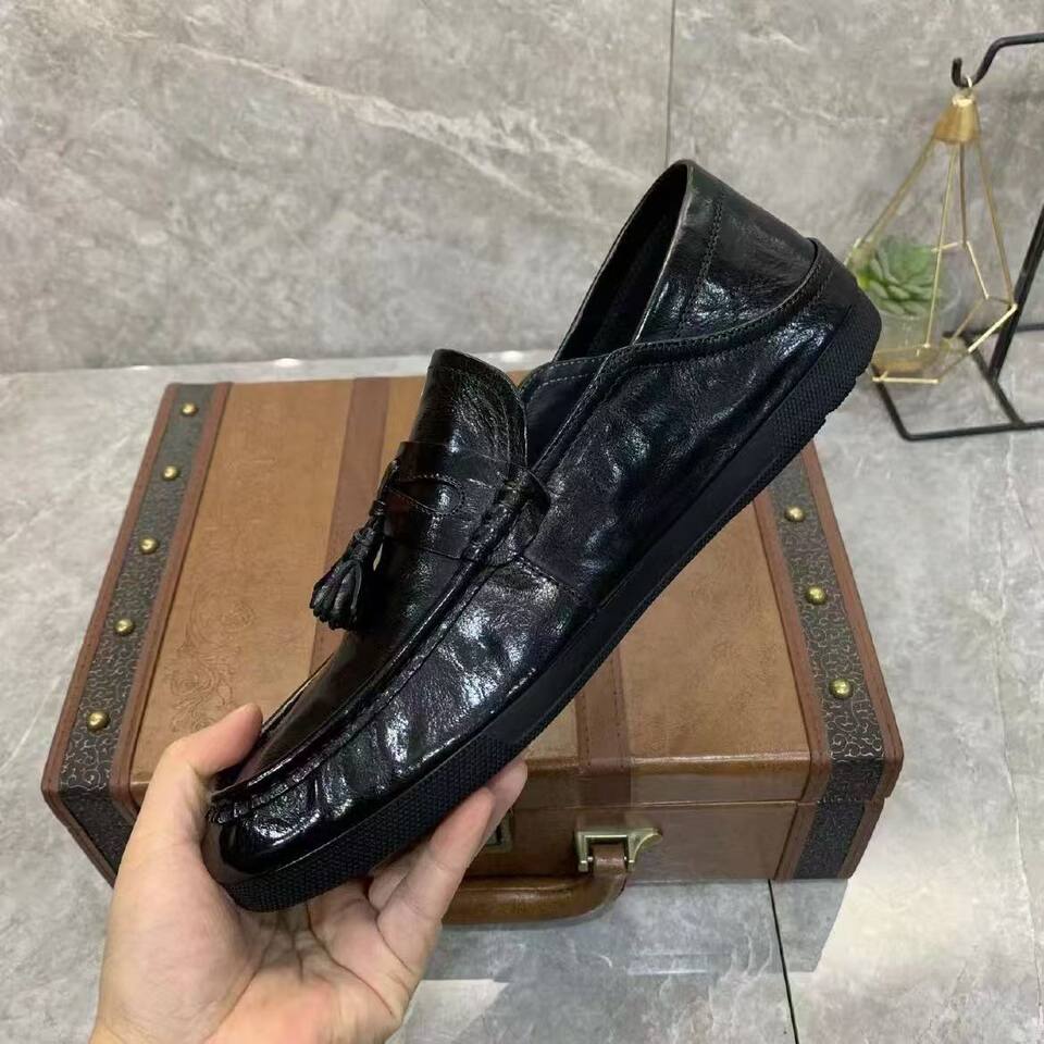 Giày lười nam da vân sần đế bằng cổ thấp phong cách công sở — màu đen chi tiết 9
