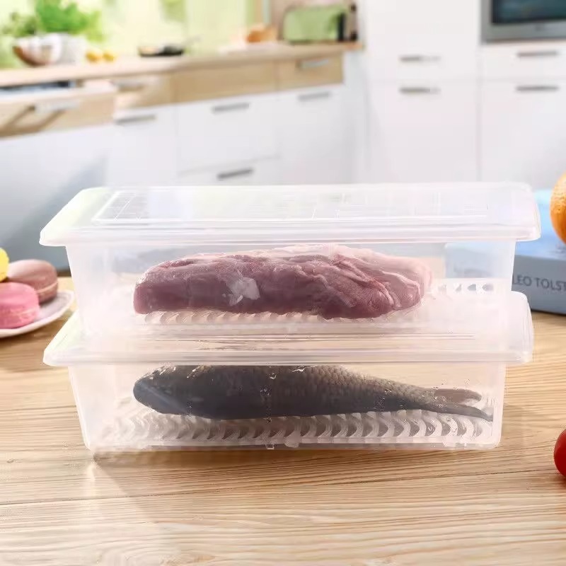 Partizione di drenaggio della cucina Scatola di conservazione della freschezza Frigorifero domestico Scatola di conservazione della refrigerazione Scatola di conservazione della freschezza del pesce Scatola di conservazione di frutti di mare e verdure_voghion.com