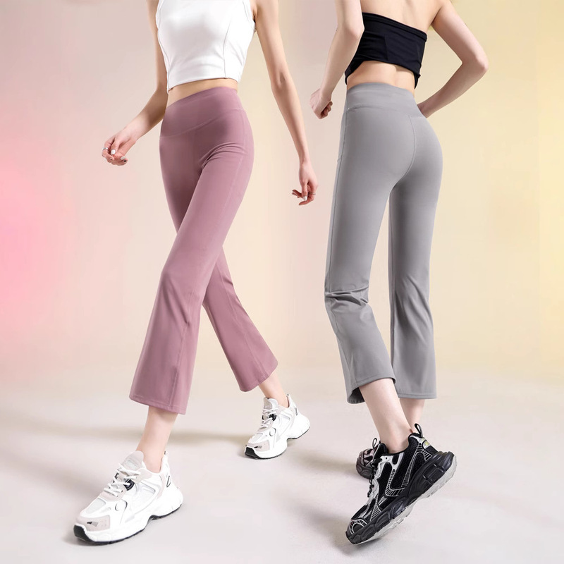 2026 New Style Flared Summer Pants for Outdoor Wear, High-Waisted, Butt-Lifting, Gym Running Sports Bell-Bottom Capri Pants