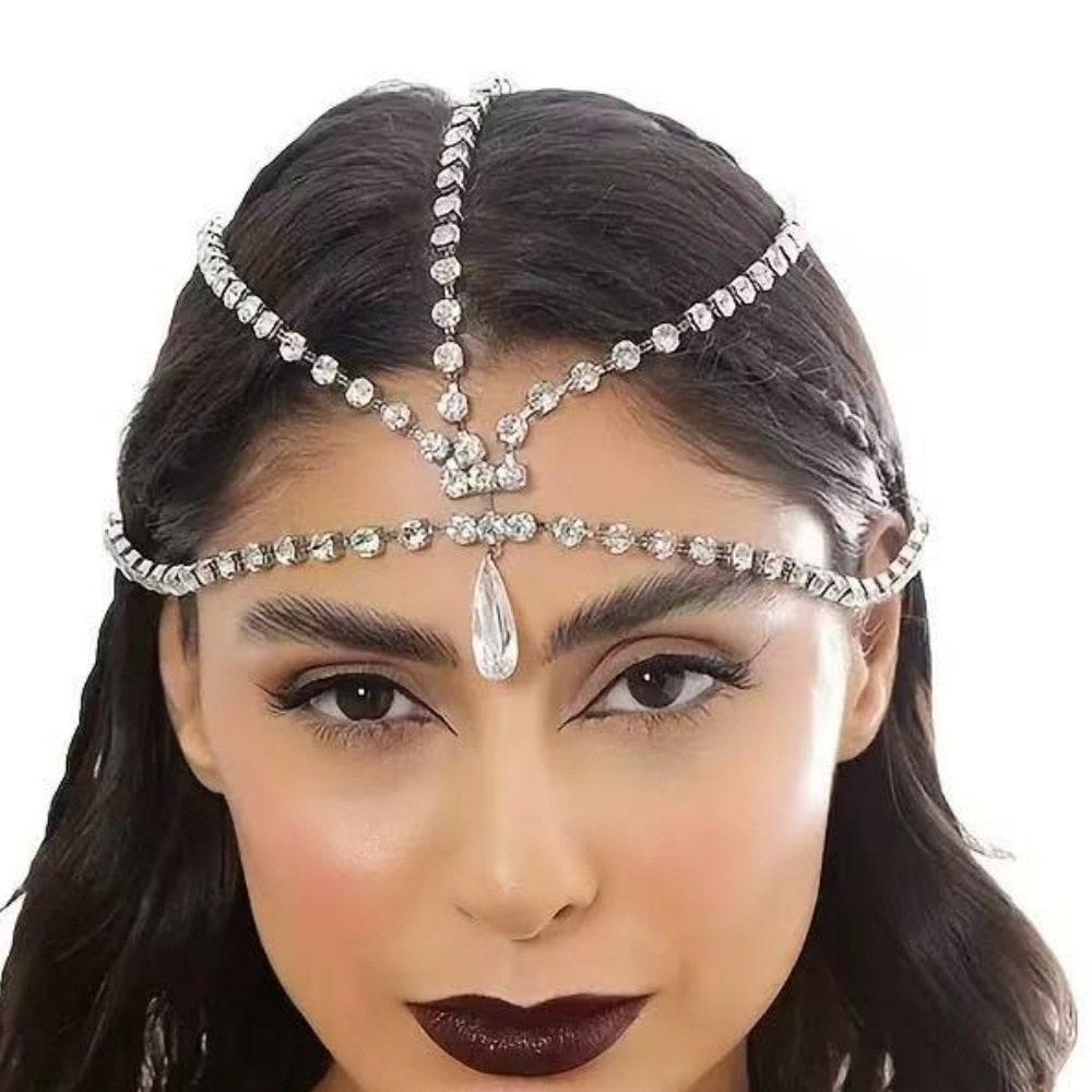 New Multi-Layer Forehead Chain, Water Drop Rhinestone Forehead Ornament, Cross-Border European and American Tassel Hair Accessory Hair Chain