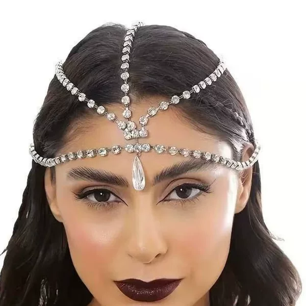 New Multi-Layer Forehead Chain, Water Drop Rhinestone Forehead Ornament, Cross-Border European and American Tassel Hair Accessory Hair Chain
