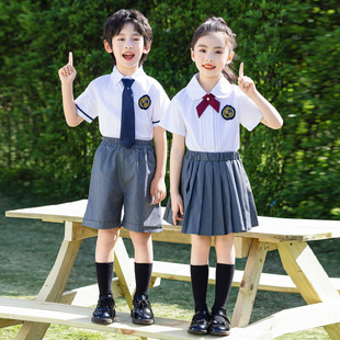 Children's Summer British Style Primary School Students' Short-Sleeved Shorts School Uniforms Kindergarten Uniforms Children's Day Performance Host Dress