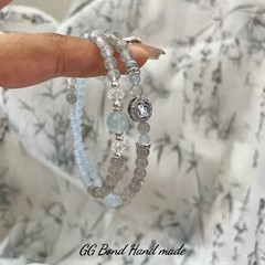 【初霁】グレー月光海藍宝石ダブルサークルブレスレット レディース 気分を落ち着かせる ニッチデザイン 親友ブレスレット 韓国風