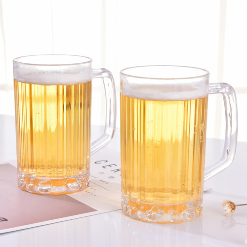 塑料透明PS啤酒杯带手柄大容量加厚扎啤杯饮料果汁啤酒杯子厂货