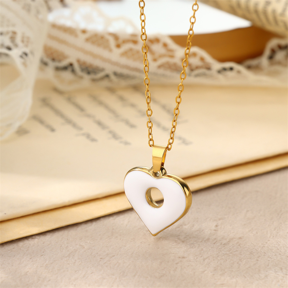 11g Weight 18K Gold Plated Plating Material 304 Stainless Steel Pendant Material Pendant Necklace Classification 304 Stainless Steel Chain Material 1 Piece Quantity Holiday, Daily Occasion 304 Stainless Steel Material Heart Shape Pattern Women's Gender Enamel, Hollow Out Design Casual, Simple Style Style Wholesale Jewelry Casual Simple Style Heart Shape 304 Stainless Steel 18K Gold Plated Enamel Hollow Out Pendant Necklace 5