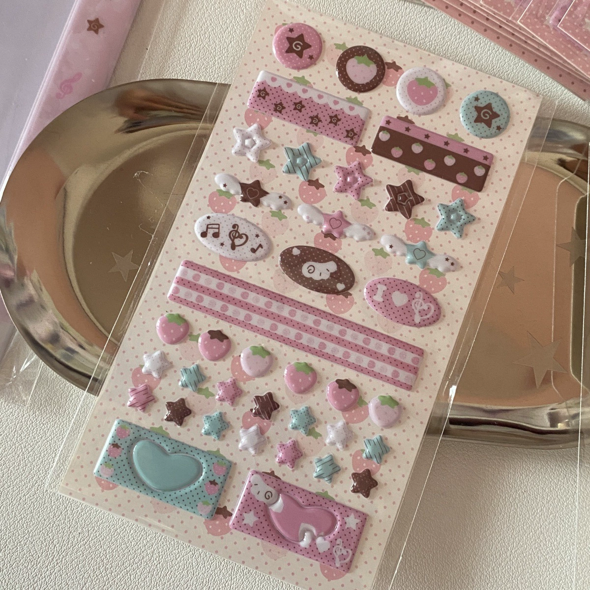 3D bubble sticker set, puffy music & wing note stickers, assorted pink designs