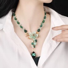 原创女项链东陵玉精品纯手工精编配饰锁骨链绿玛复古装民族风饰品