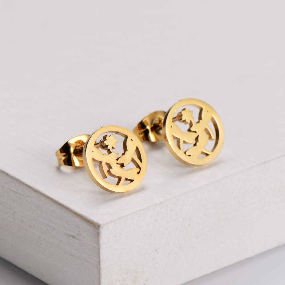 Korean glossy stainless steel Dragonfly Animal Series necklace earrings set wholesale