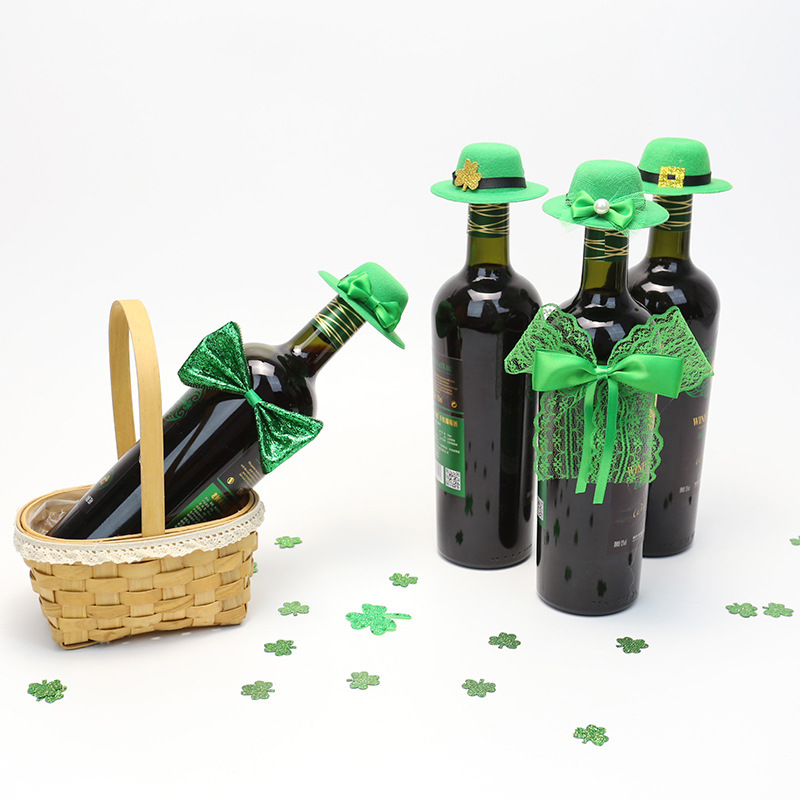 Zilin transfronteriza irlandés escena del partido diseño props St. Patrick botella de vino decoración verde tapa de la botella de vino