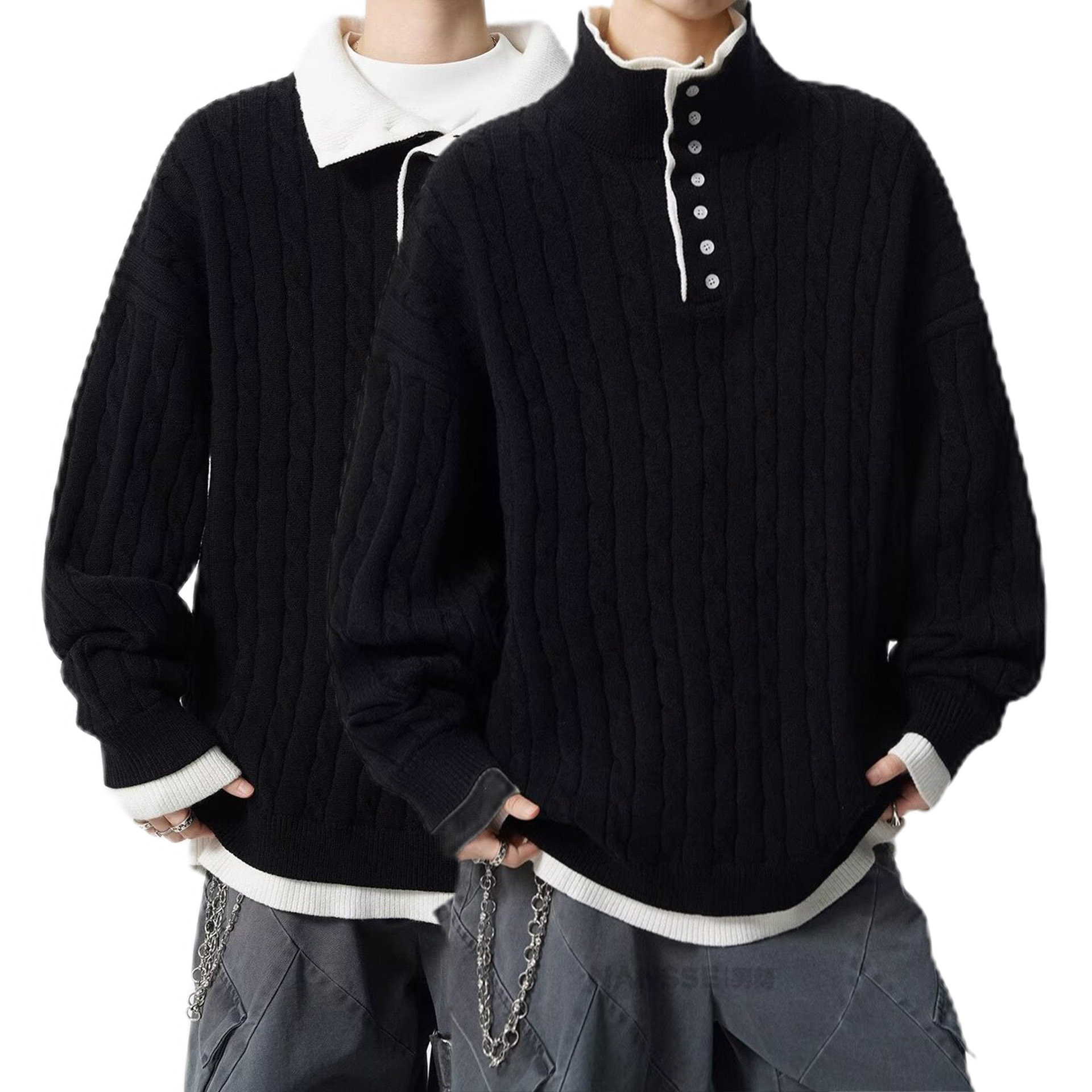 Explosiones transfronterizas de tamaño grande falso dos piezas de Henry cuello torcido camiseta de punto suéter hombre viejo dinero fábrica al por mayor