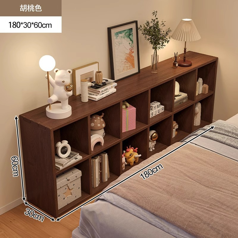 Escritorio de cabezal de cama, gabinete de libros de color nuez, gabinete de cuadrícula libre, gabinete de almacenamiento al lado de la cama